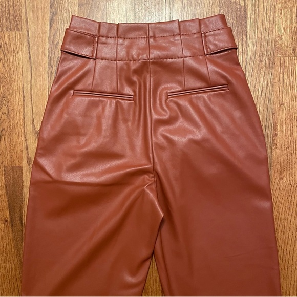 NWOT Ann Taylor The Faux Leather Paperbag Ankle Pants in Morrocan Spice Size 00 - Picture 9 of 15